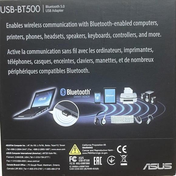 Asus
Bluetooth 5.0
USB-BT500
USB adapter
Compatible with Bluetooth5/4/3/2.1
s/n: - Picture 5 of 6